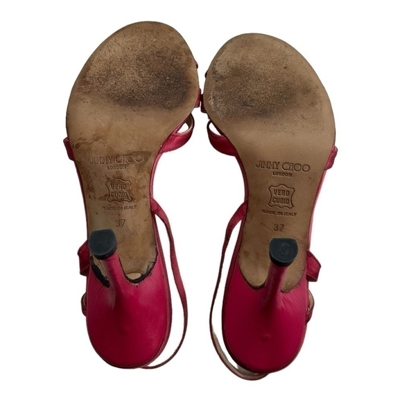 JIMMY CHOO Fuchsia Pink Satin Stiletto Heels Peep Toe Women’s Size 6.5 - Picture 7 of 11